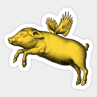 Trendy Flying Pig Yellow Vintage Engraving Farm Animal Wings Sticker